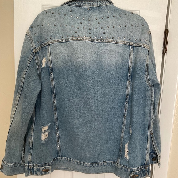 Free People Studded Denim Trucker Jacket Oversized Light Blue Size S - Picture 2 of 6